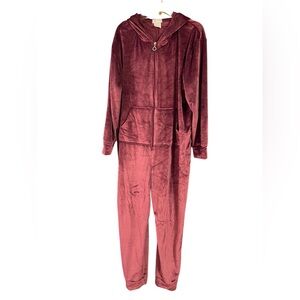 Softies Paddi Murphy Womens Hooded One Piece Velour Jumpsuit 2X/3X Wine Purple